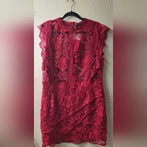 Boohoo Women's Red Lace Eyelet Dress Size 18 Sleeveless Mid-Length New